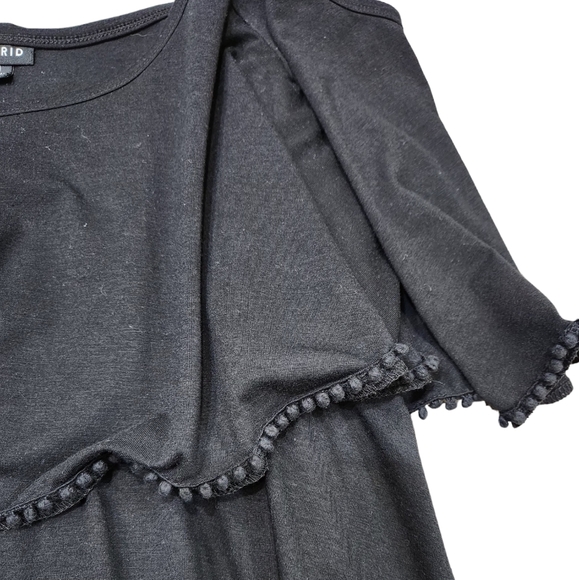 Torrid Black Cold Shoulder Pom Pom Fringe Skater Ruffle Overlay Flowy Dress 1X - Picture 4 of 9